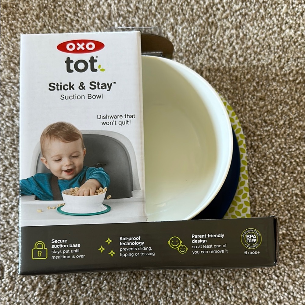 OXO Tot Stick & Stay Suction Bowl - White and Blue